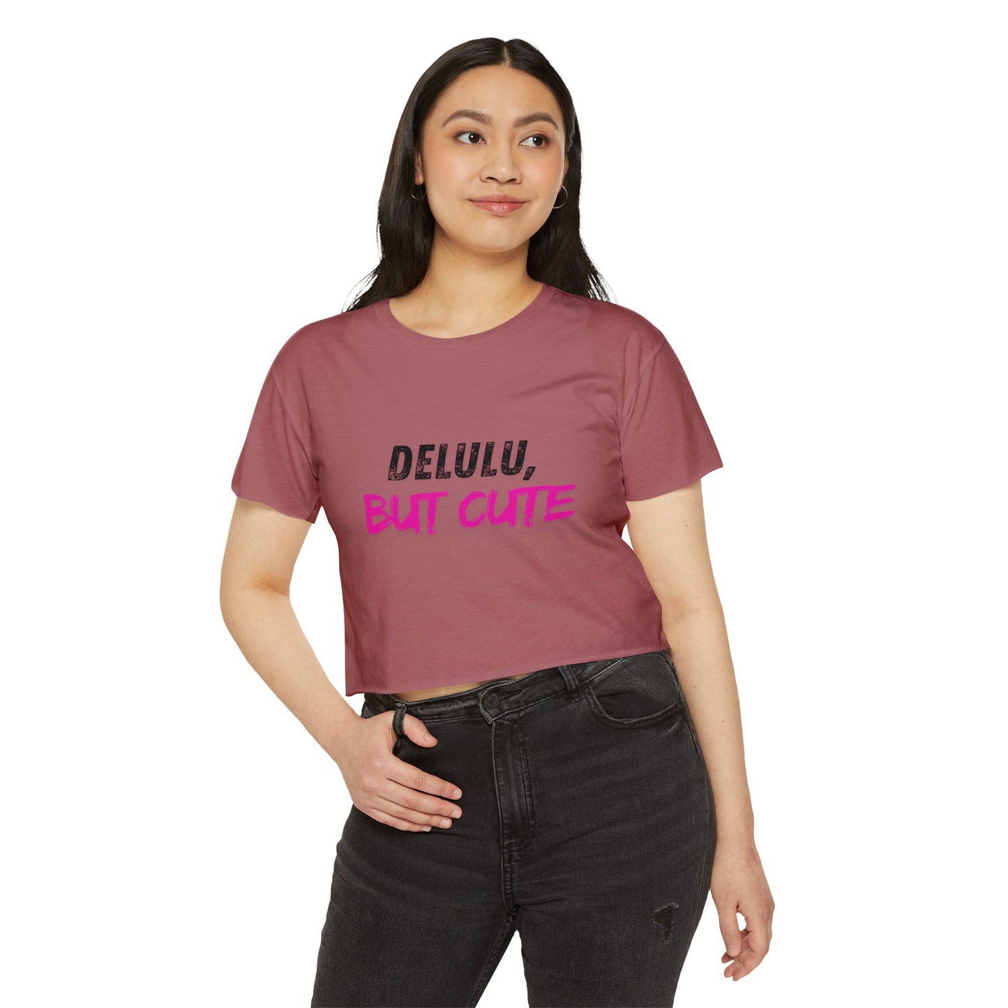 Delulu But Cute Women's Festival Crop Top, Trendy T-Shirt, Summer Top, Festival Wear, Casual Clothing, Birthday Gift